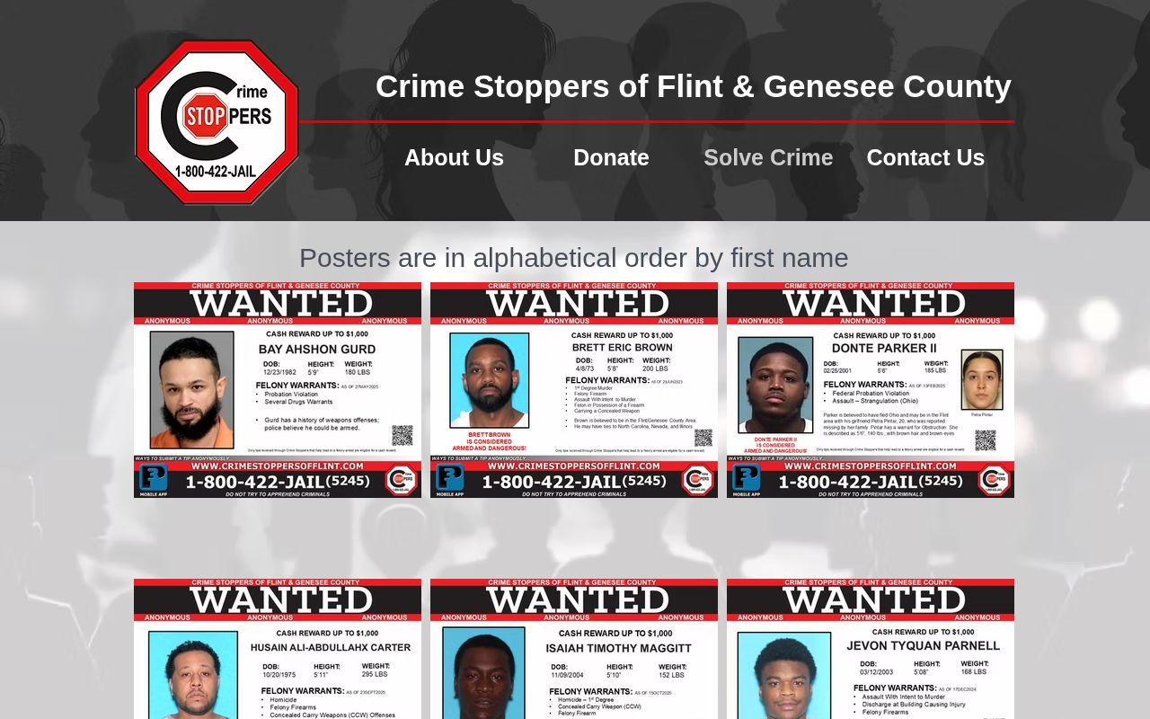 Crime Stoppers of Flint and Genesee County wanted-fugitives source page
